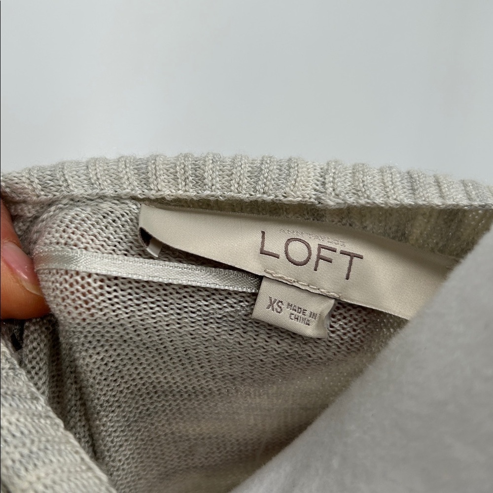 LOFT XS Oatmeal Open Front Cardigan Lightweight Wool Blend Neutral - Picture 2 of 6